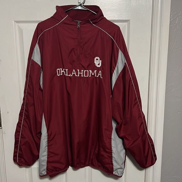 🔥🔥 OKLAHOMA OU SOONERS Vintage PULLOVER WINDBREAKER 1/4 ZIP JACKET Men Sz 2XL - Picture 2 of 12